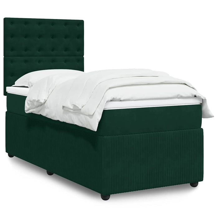 Pat box spring cu saltea, verde închis, 90x190 cm, catifea - WALTI WALTI
