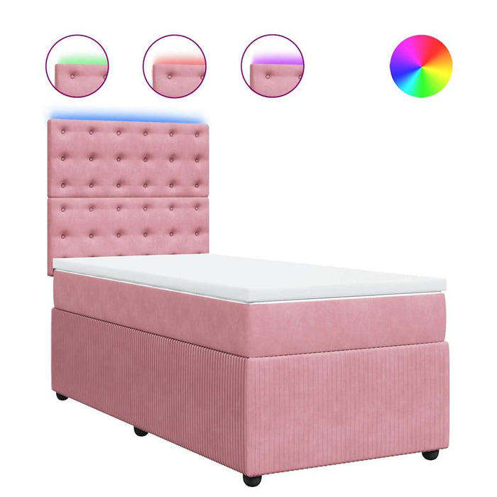 Pat box spring cu saltea, roz, 90x190 cm, catifea - WALTI WALTI