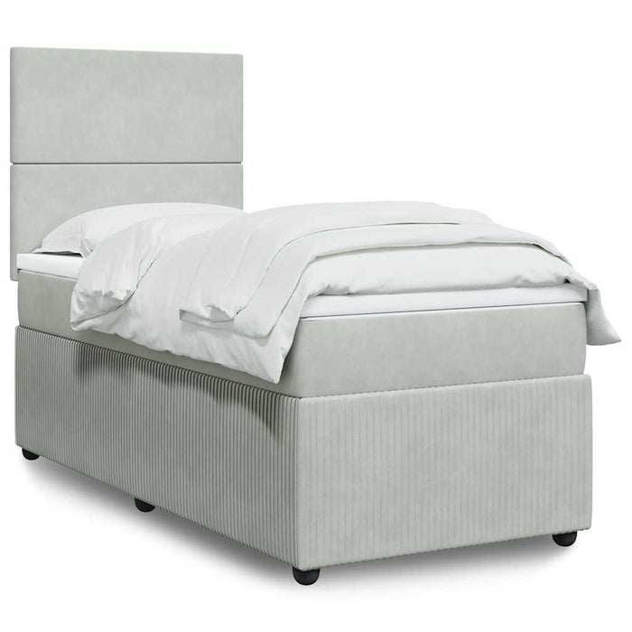 Pat box spring cu saltea, gri deschis, 90x200 cm, catifea - WALTI WALTI