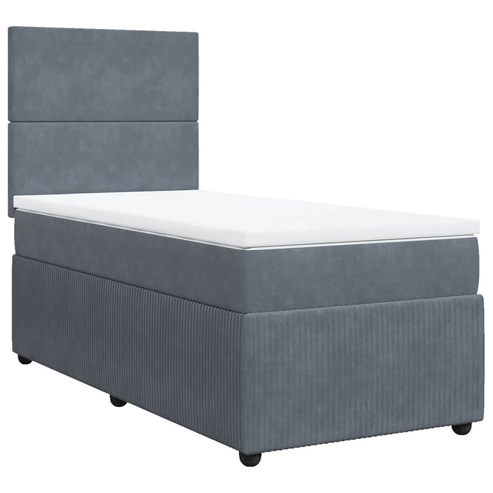 Pat box spring cu saltea, gri închis, 90x200 cm, catifea - WALTI WALTI