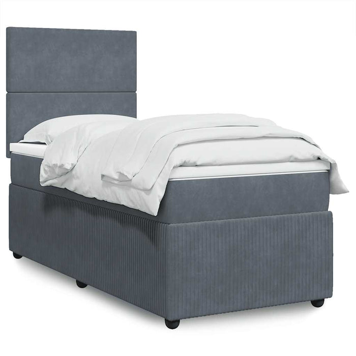 Pat box spring cu saltea, gri închis, 90x200 cm, catifea - WALTI WALTI