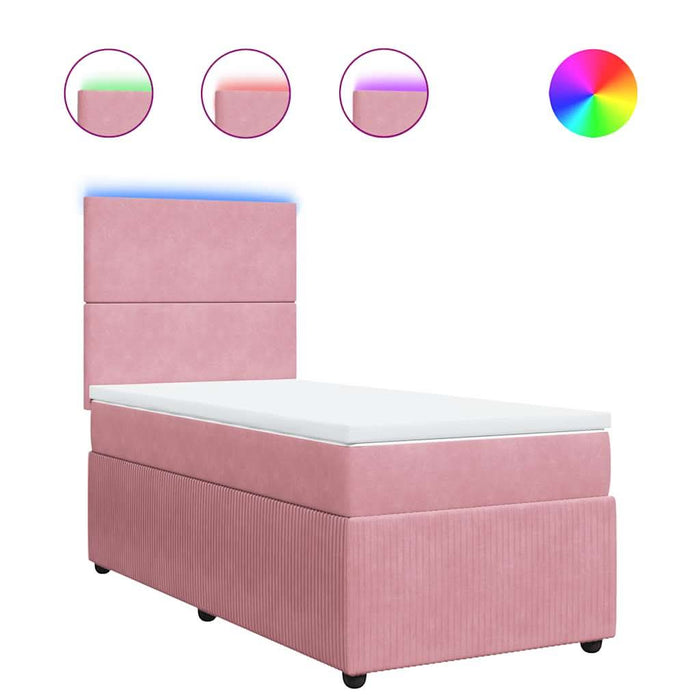 Pat box spring cu saltea, roz, 90x200 cm, catifea - WALTI WALTI