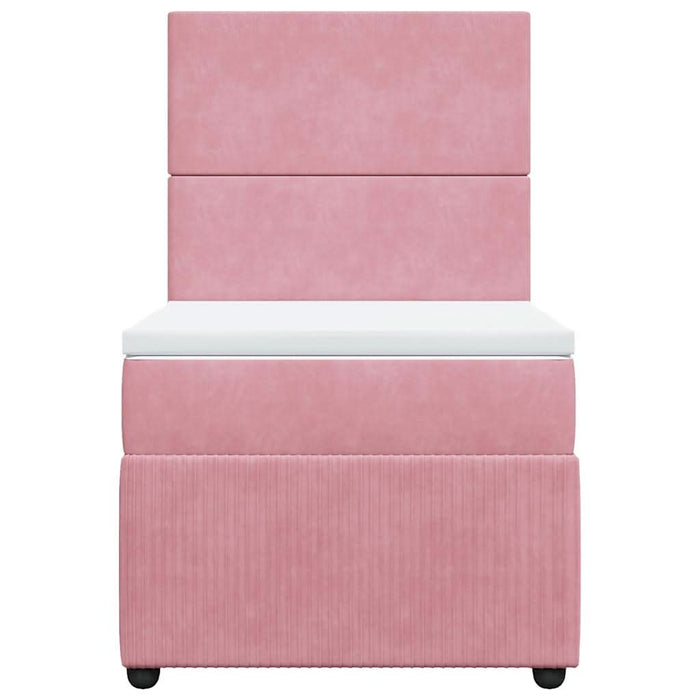 Pat box spring cu saltea, roz, 90x200 cm, catifea - WALTI WALTI