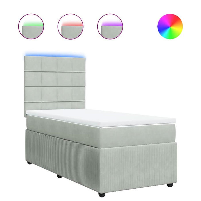 Pat box spring cu saltea, gri deschis, 90x200 cm, catifea - WALTI WALTI