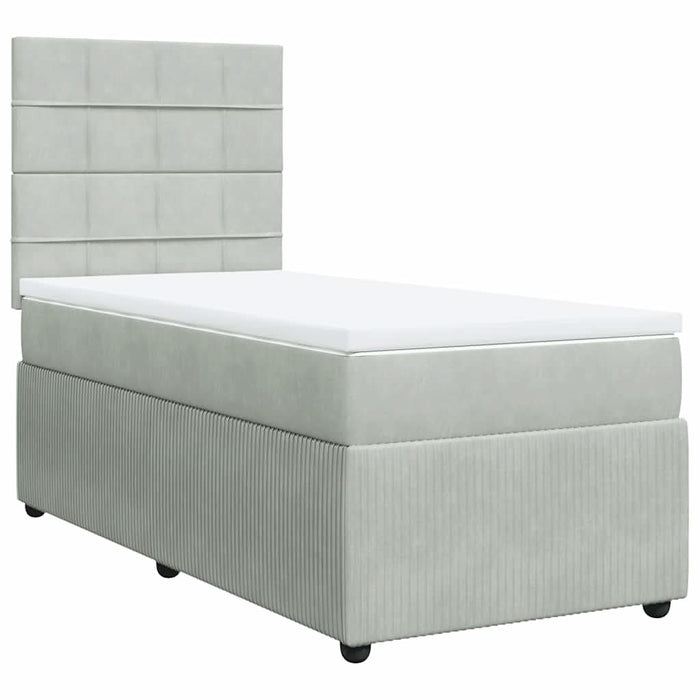 Pat box spring cu saltea, gri deschis, 90x200 cm, catifea - WALTI WALTI