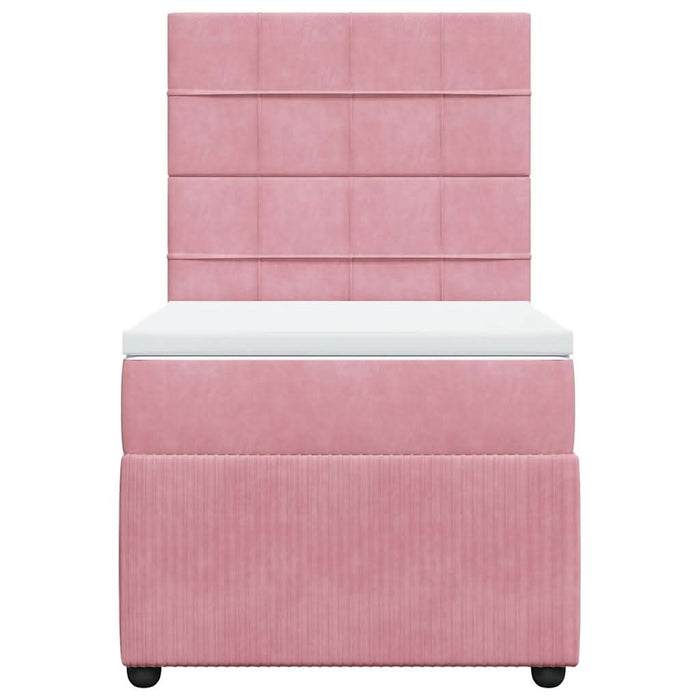 Pat box spring cu saltea, roz, 90x200 cm, catifea - WALTI WALTI