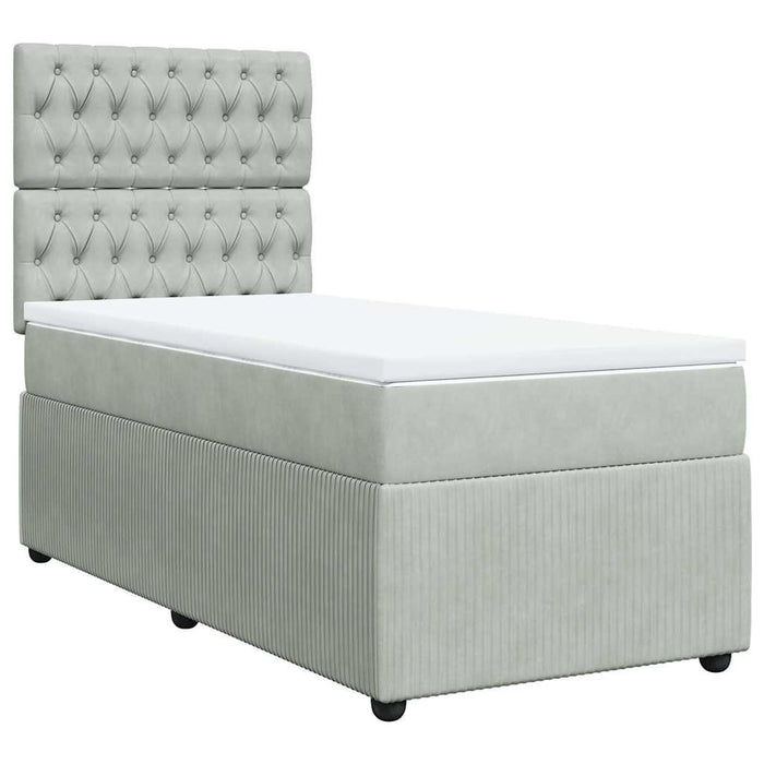 Pat box spring cu saltea, gri deschis, 90x200 cm, catifea - WALTI WALTI