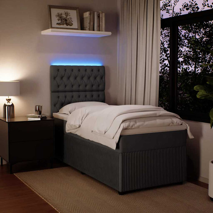 Pat box spring cu saltea, gri închis, 90x200 cm, catifea - WALTI WALTI