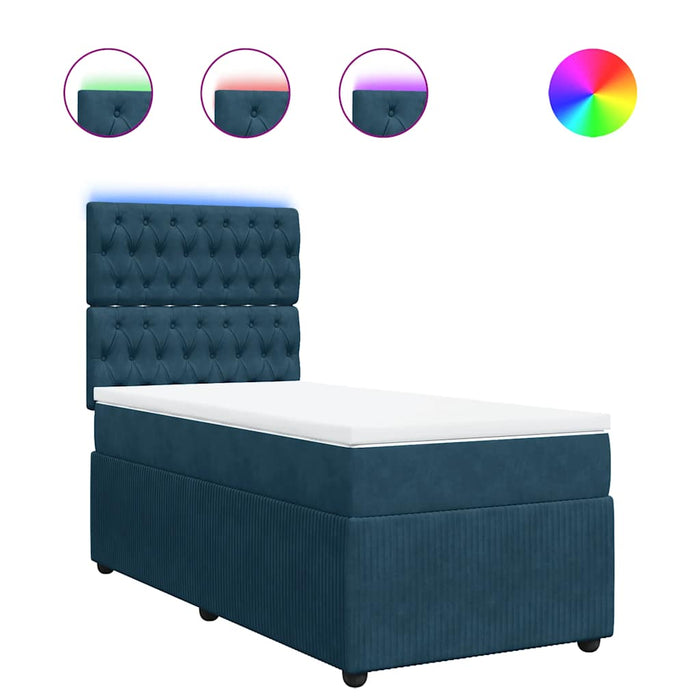 Pat box spring cu saltea, albastru, 90x200 cm, catifea WALTI