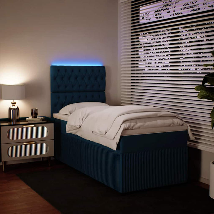 Pat box spring cu saltea, albastru, 90x200 cm, catifea WALTI