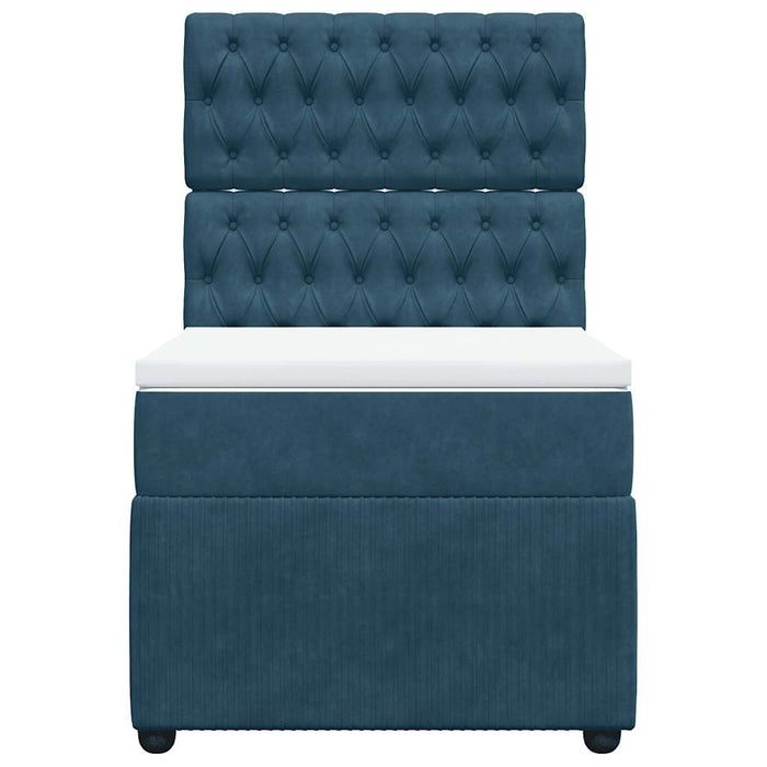 Pat box spring cu saltea, albastru, 90x200 cm, catifea WALTI