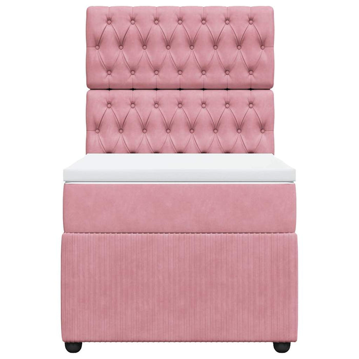 Pat box spring cu saltea, roz, 90x200 cm, catifea - WALTI WALTI