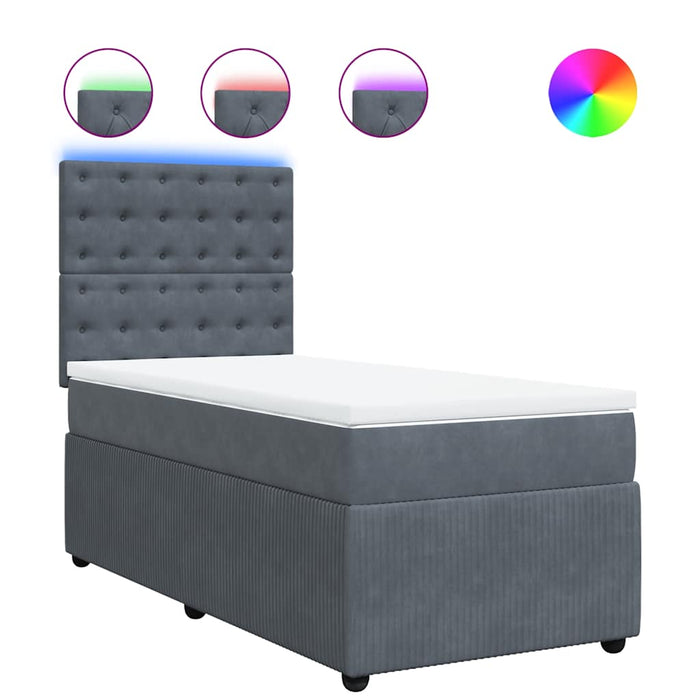 Pat box spring cu saltea, gri închis, 90x200 cm, catifea - WALTI WALTI