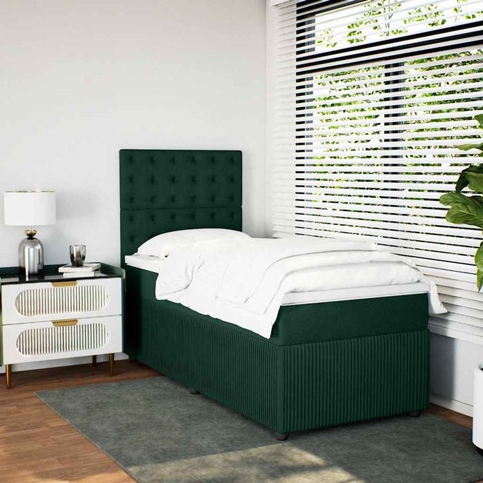 Pat box spring cu saltea, verde închis, 90x200 cm, catifea - WALTI WALTI