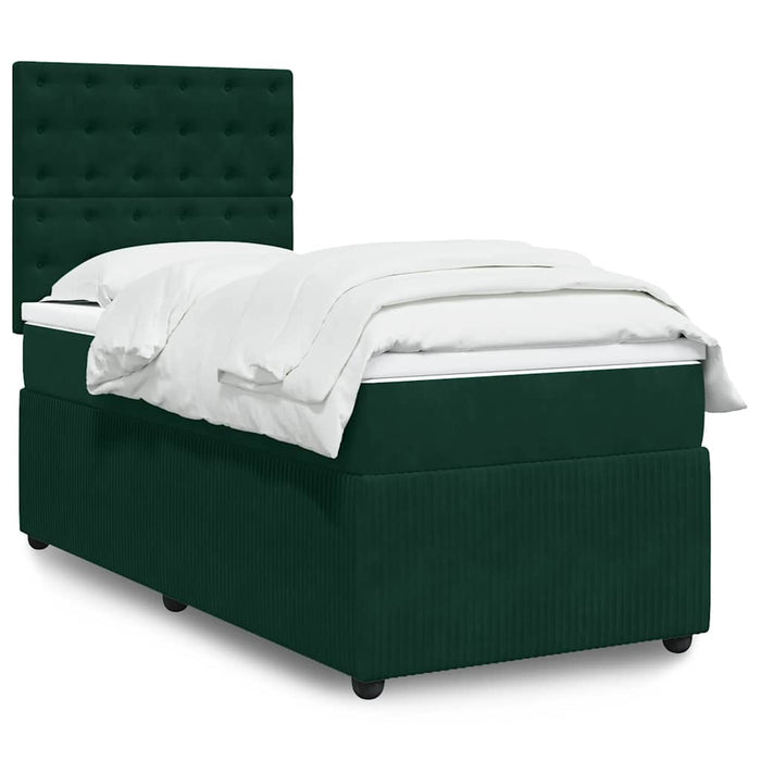 Pat box spring cu saltea, verde închis, 90x200 cm, catifea - WALTI WALTI
