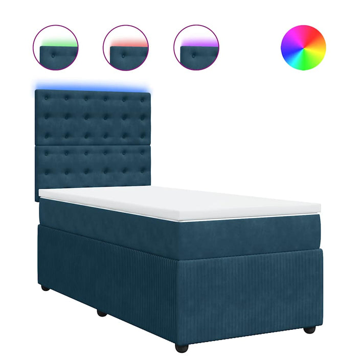 Pat box spring cu saltea, albastru, 90x200 cm, catifea - WALTI WALTI