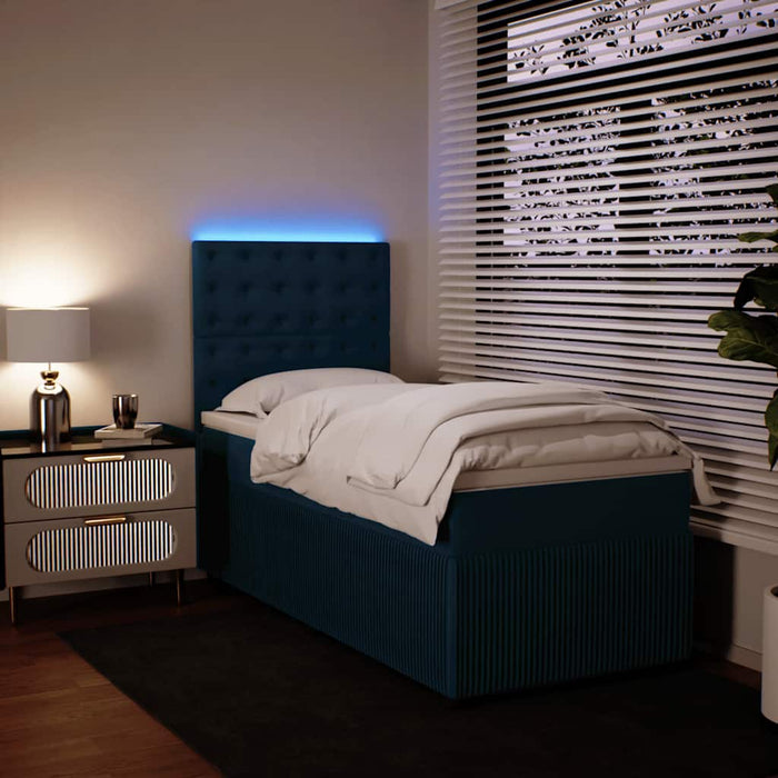 Pat box spring cu saltea, albastru, 90x200 cm, catifea - WALTI WALTI