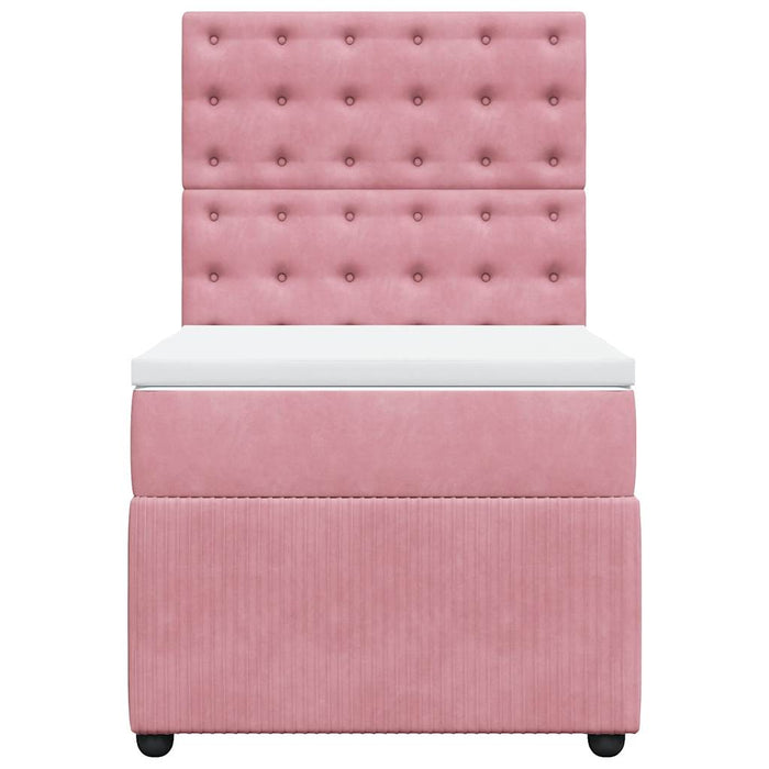 Pat box spring cu saltea, roz, 90x200 cm, catifea - WALTI WALTI