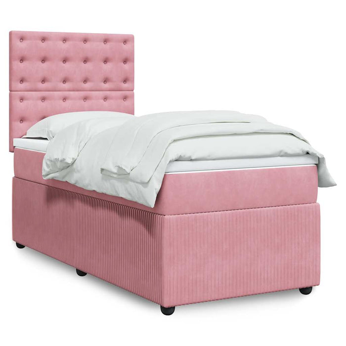 Pat box spring cu saltea, roz, 90x200 cm, catifea - WALTI WALTI