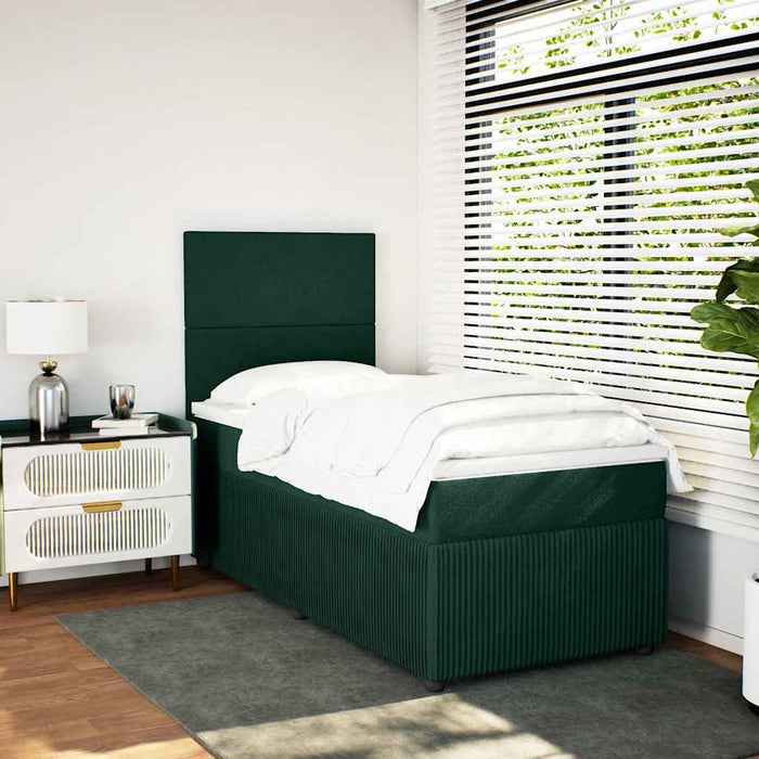 Pat box spring cu saltea, verde închis, 100x200 cm, catifea - WALTI WALTI