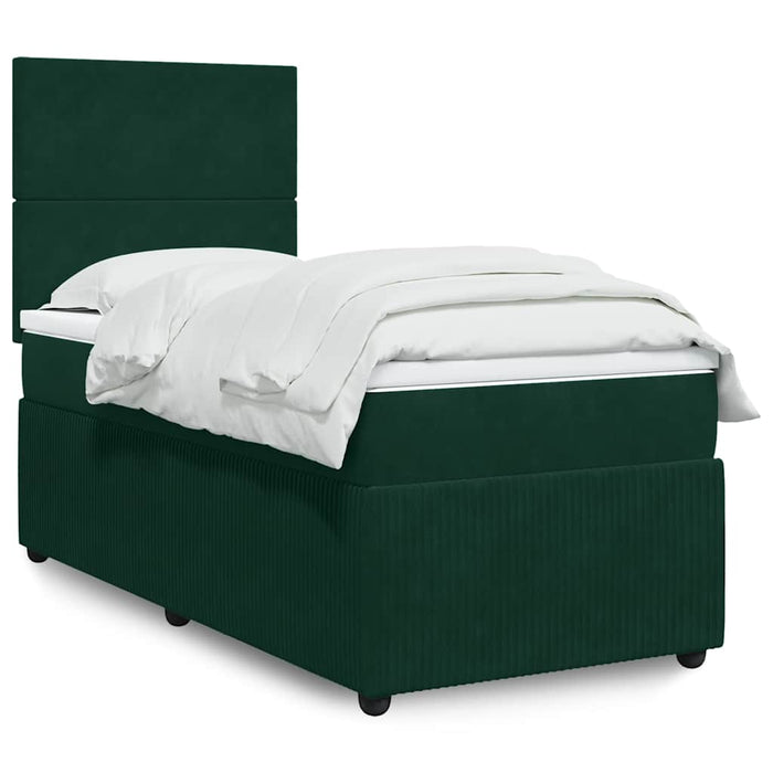 Pat box spring cu saltea, verde închis, 100x200 cm, catifea - WALTI WALTI