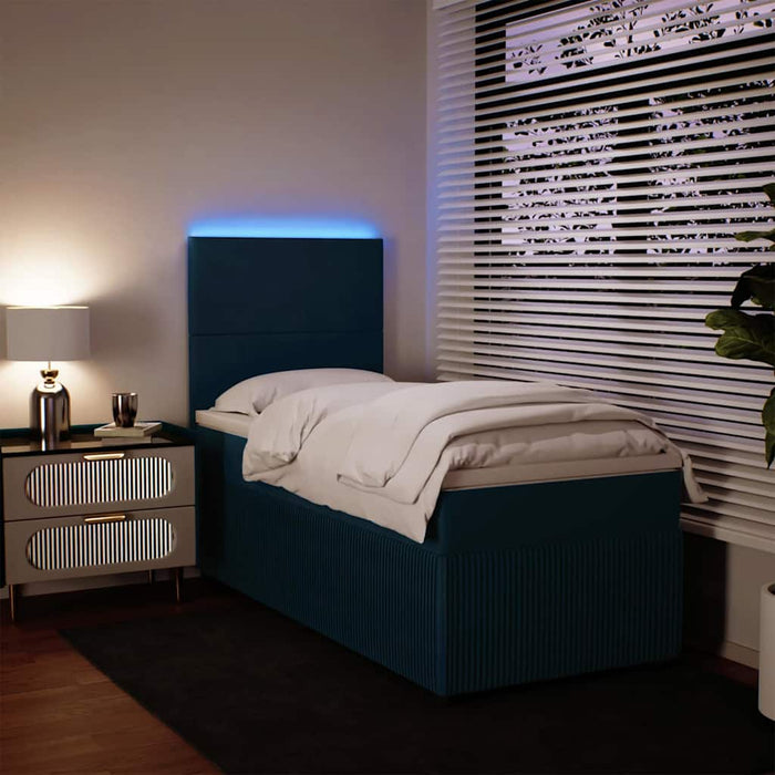 Pat box spring cu saltea, albastru, 100x200 cm, catifea - WALTI WALTI
