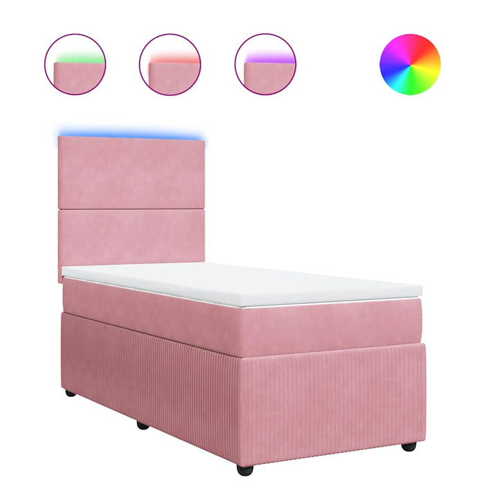 Pat box spring cu saltea, roz, 100x200 cm, catifea - WALTI WALTI