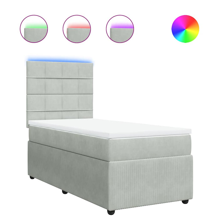 Pat box spring cu saltea, gri deschis, 100x200 cm, catifea - WALTI WALTI