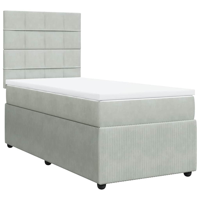 Pat box spring cu saltea, gri deschis, 100x200 cm, catifea - WALTI WALTI