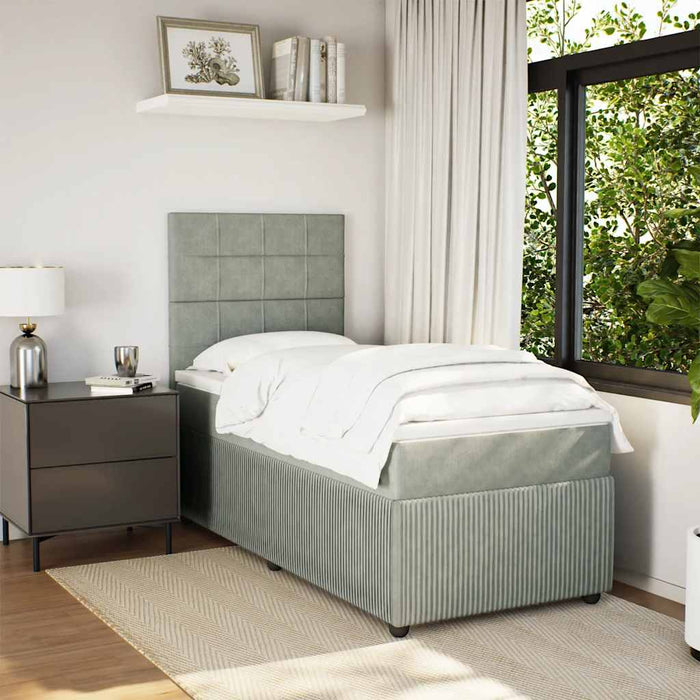 Pat box spring cu saltea, gri deschis, 100x200 cm, catifea - WALTI WALTI