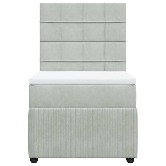 Pat box spring cu saltea, gri deschis, 100x200 cm, catifea - WALTI WALTI
