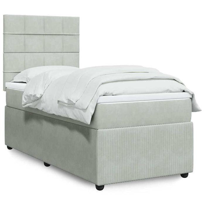 Pat box spring cu saltea, gri deschis, 100x200 cm, catifea - WALTI WALTI