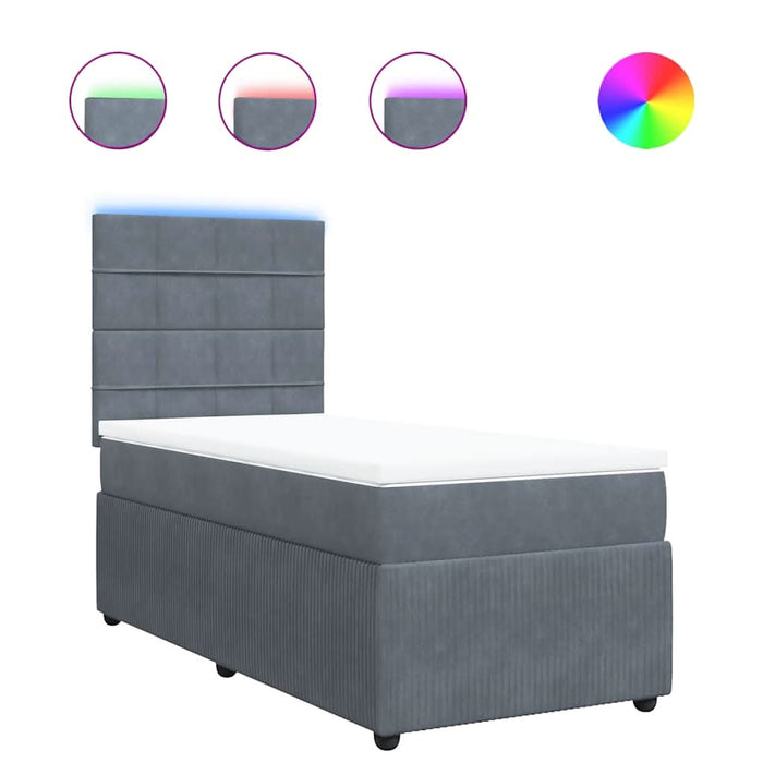 Pat box spring cu saltea, gri închis, 100x200 cm, catifea - WALTI WALTI