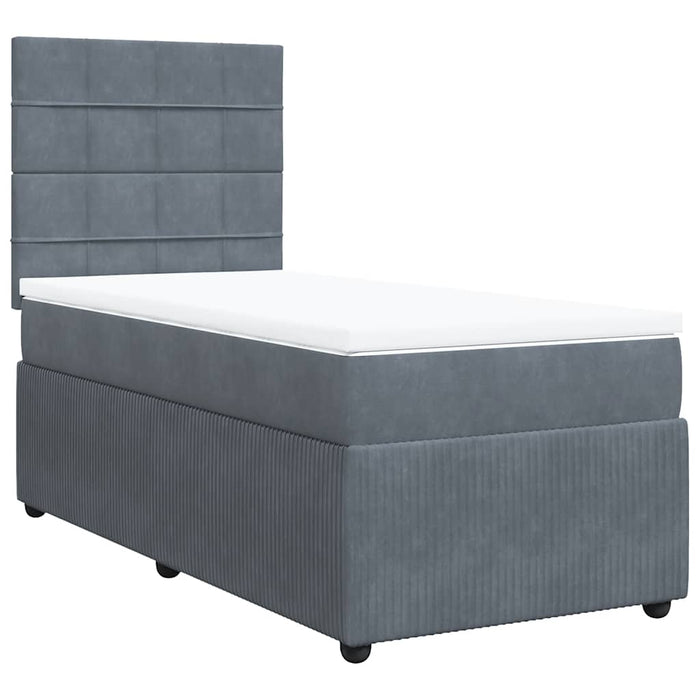 Pat box spring cu saltea, gri închis, 100x200 cm, catifea - WALTI WALTI