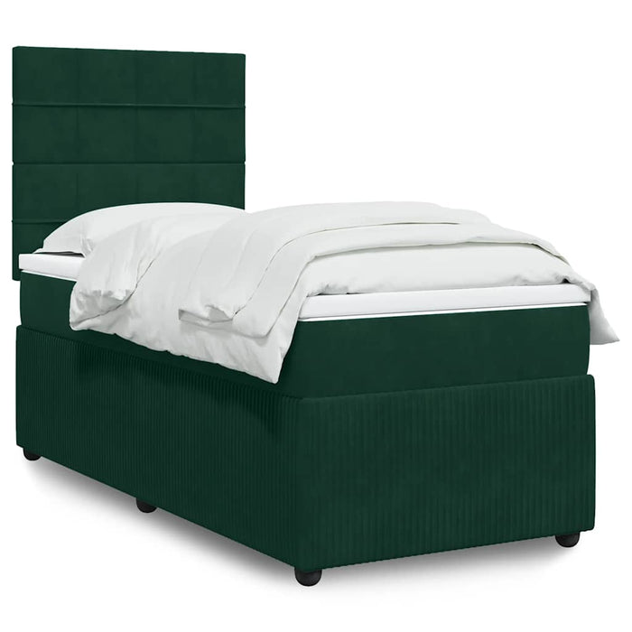 Pat box spring cu saltea, verde închis, 100x200 cm, catifea - WALTI WALTI