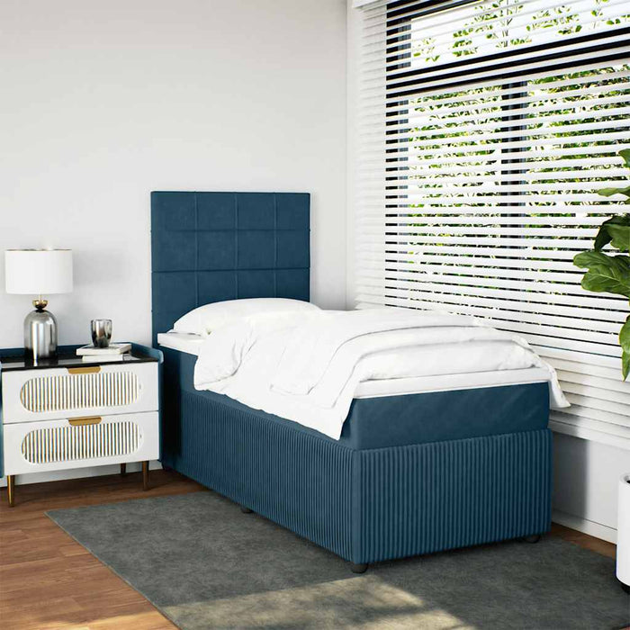 Pat box spring cu saltea, albastru, 100x200 cm, catifea - WALTI WALTI