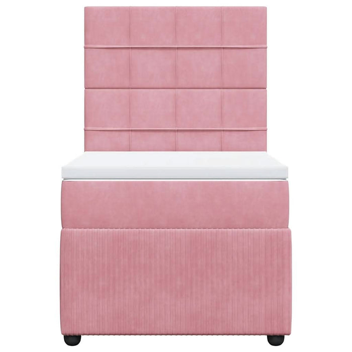 Pat box spring cu saltea, roz, 100x200 cm, catifea - WALTI WALTI