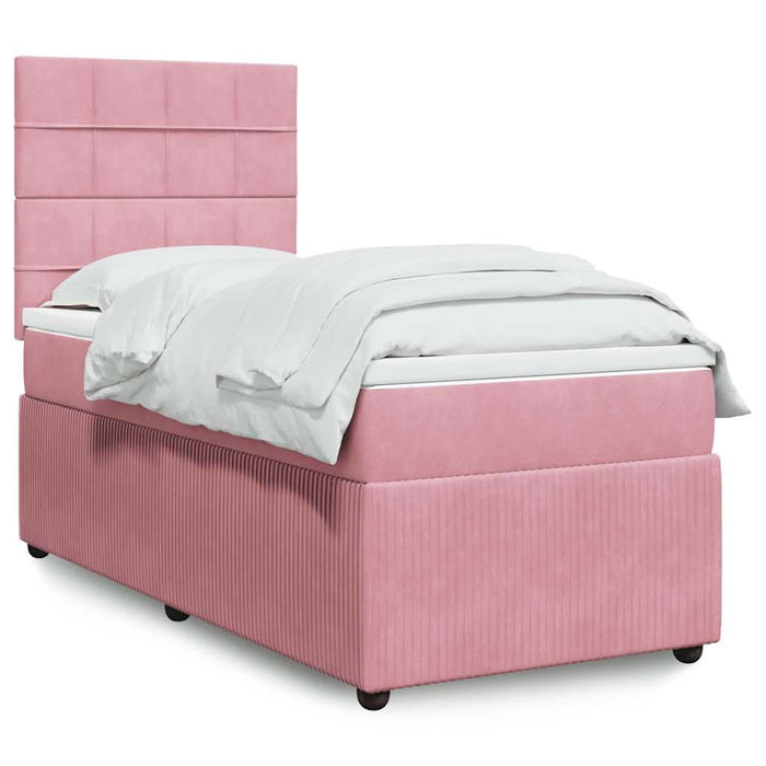 Pat box spring cu saltea, roz, 100x200 cm, catifea - WALTI WALTI