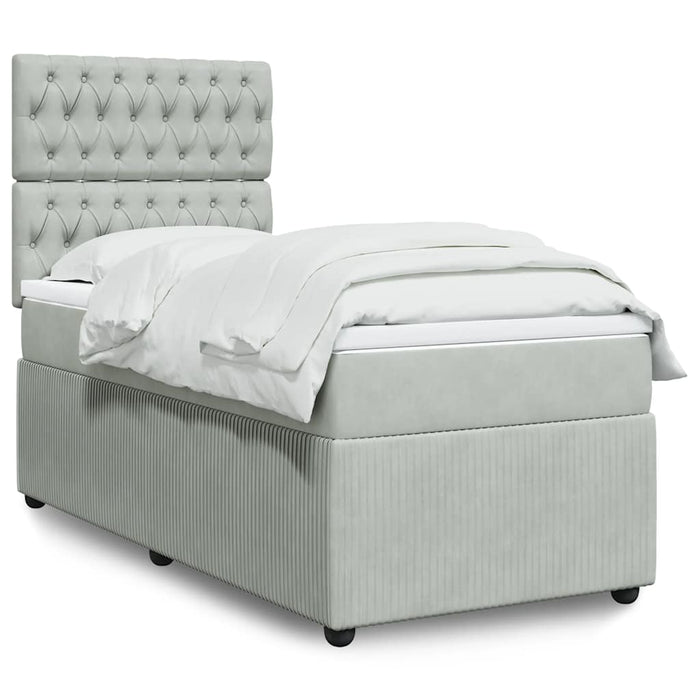 Pat box spring cu saltea, gri deschis, 100x200 cm, catifea - WALTI WALTI