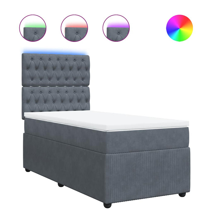 Pat box spring cu saltea, gri închis, 100x200 cm, catifea - WALTI WALTI