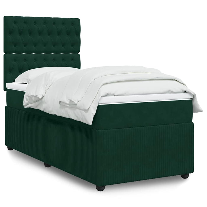 Pat box spring cu saltea, verde închis, 100x200 cm, catifea - WALTI WALTI