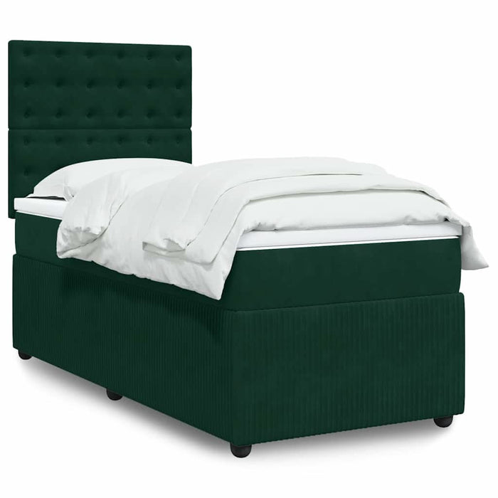 Pat box spring cu saltea, verde închis, 100x200 cm, catifea - WALTI WALTI