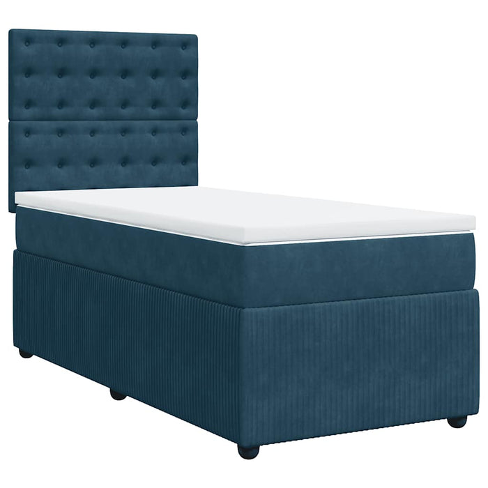 Pat box spring cu saltea, albastru, 100x200 cm, catifea - WALTI WALTI