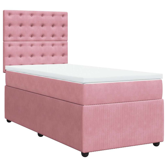 Pat box spring cu saltea, roz, 100x200 cm, catifea - WALTI WALTI