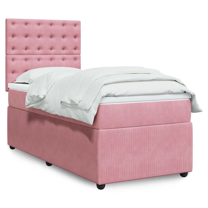 Pat box spring cu saltea, roz, 100x200 cm, catifea - WALTI WALTI