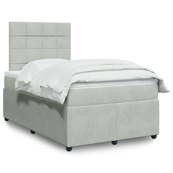 Pat box spring cu saltea, gri deschis, 120x190 cm, catifea - WALTI WALTI