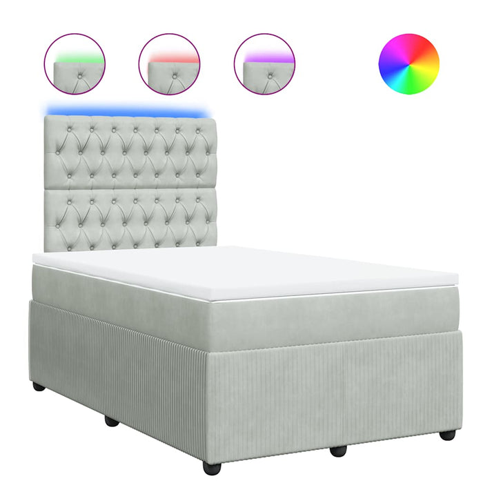 Pat box spring cu saltea, gri deschis, 120x190 cm, catifea - WALTI WALTI