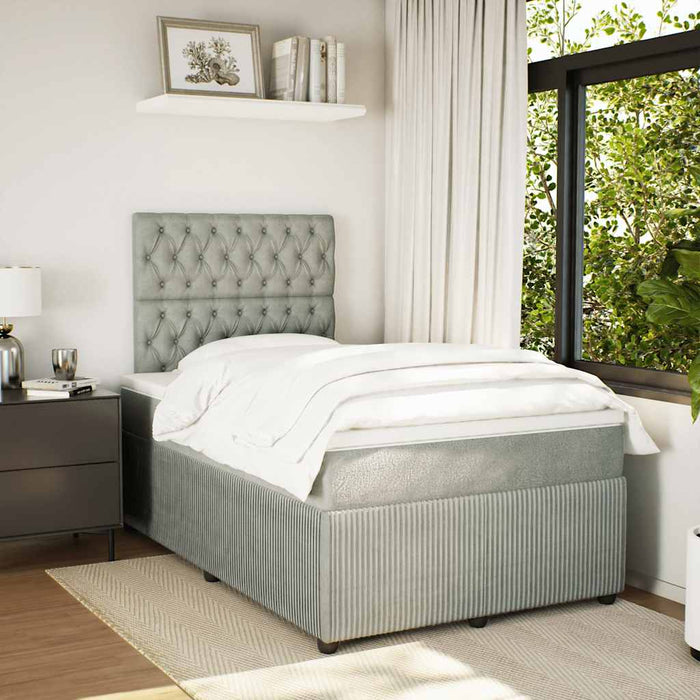 Pat box spring cu saltea, gri deschis, 120x190 cm, catifea - WALTI WALTI