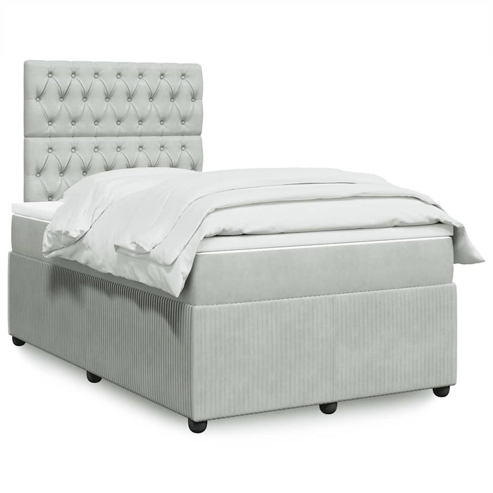 Pat box spring cu saltea, gri deschis, 120x190 cm, catifea - WALTI WALTI