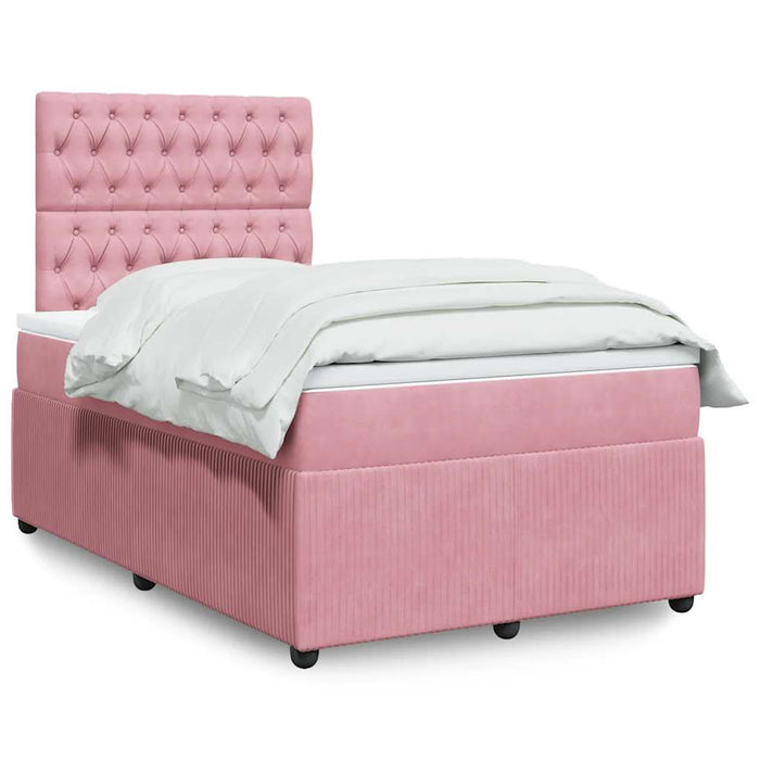 Pat box spring cu saltea, roz, 120x200 cm, catifea - WALTI WALTI